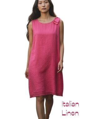 Bellambra Pink Linen Sleeveless Lace Dress NWOT Size L